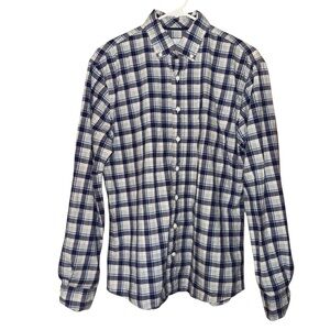 Johnnie-O Hangin’ Out Button Up Shirt Blue Plaid Lightweight Cotton Sz Medium